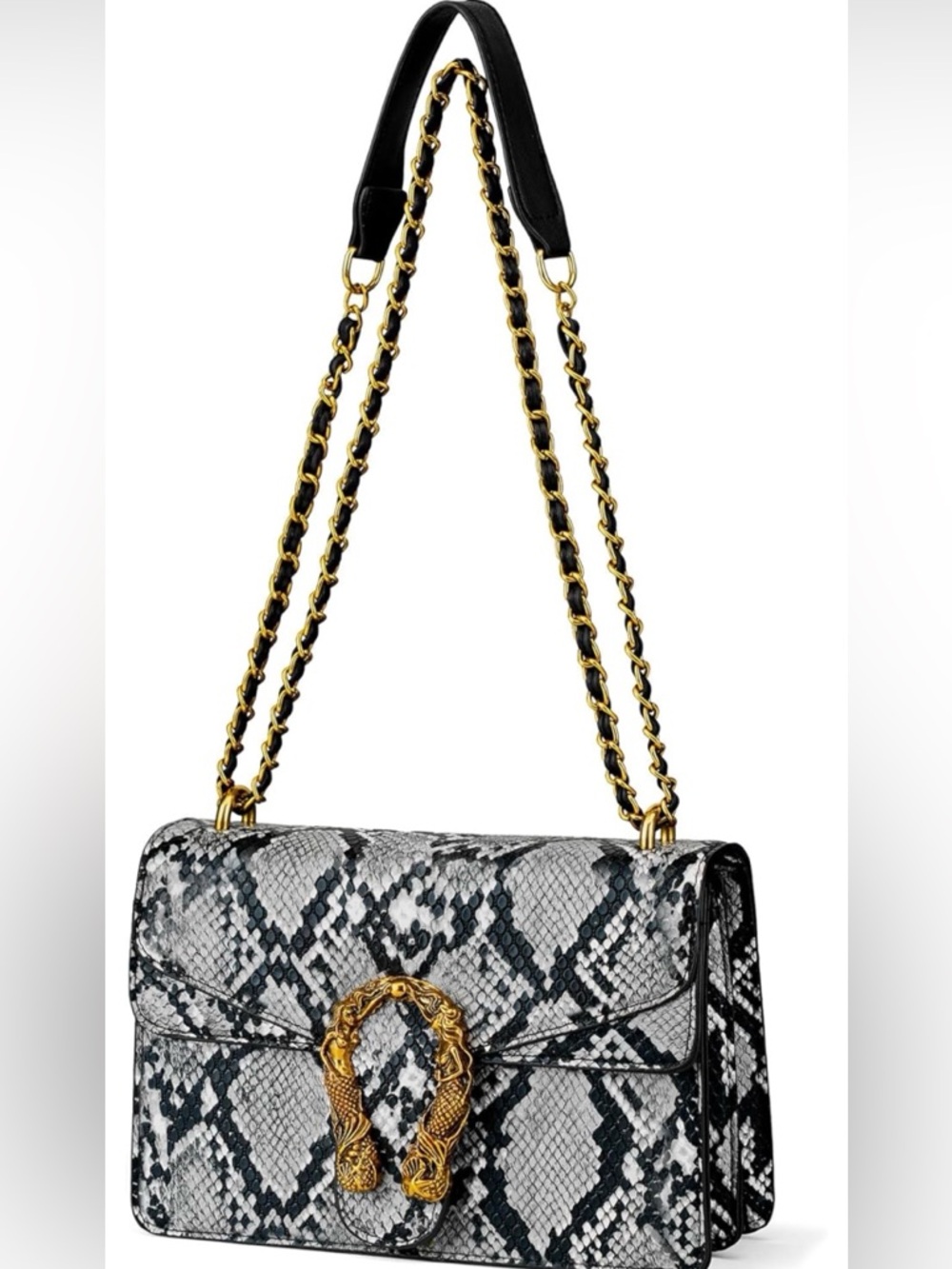 Women's Crossbody PU Leather Shoulder Chain Strap Snake Print Purse